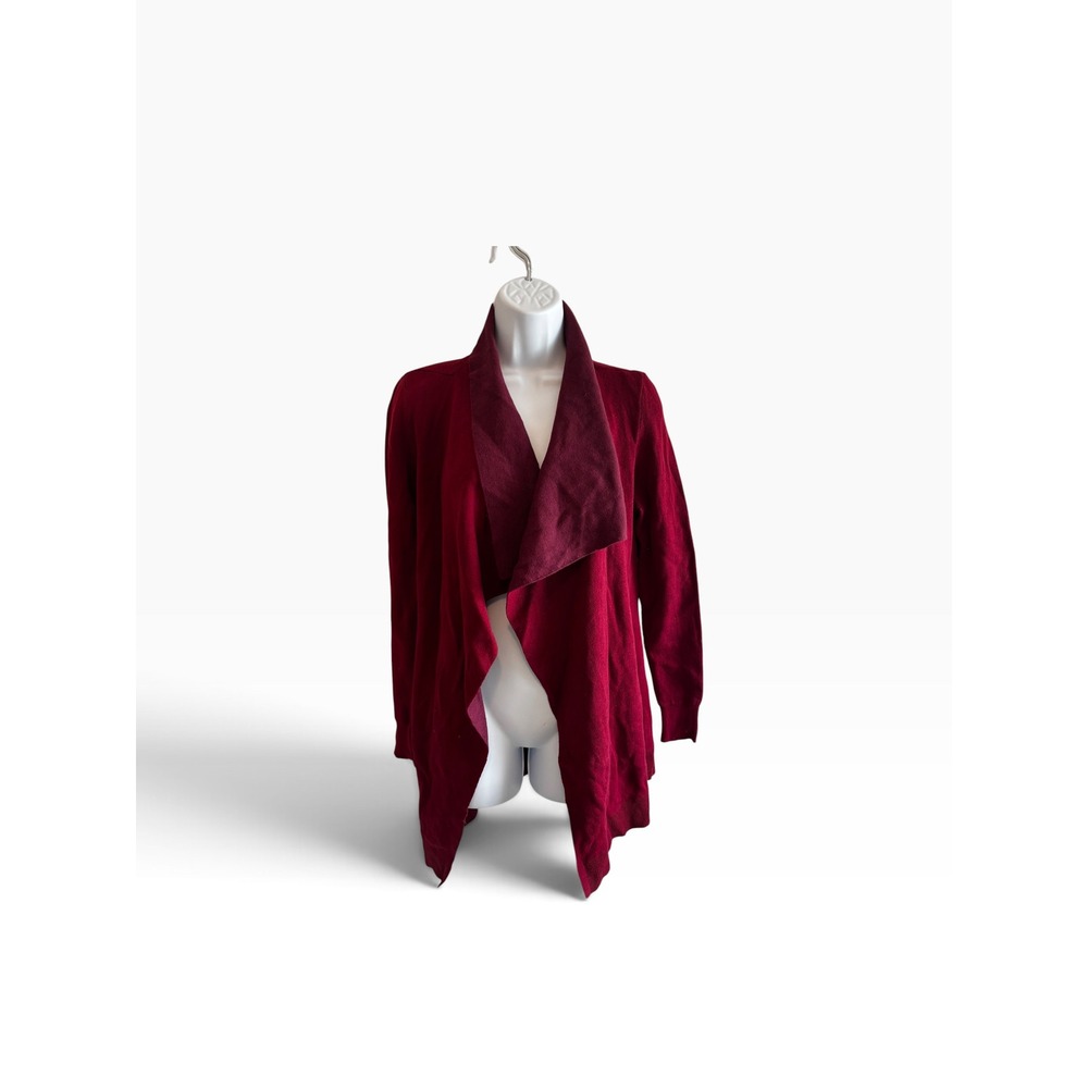 Cabi Open Front Cardigan S Burgundy Draped Collar Cotton Blend 3479